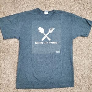 Spooning Leads to Forking Gray Short Sleeve Graphic Mens T Shirt Large Love   Go